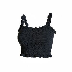 Anthropologie Elegant Black Ruffle Strap Crop Top